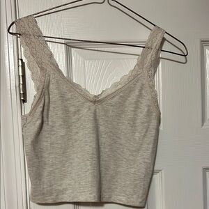 American Eagle Outfitters Gray Cropped Fitted Tank Top